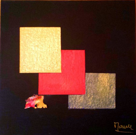 PERSPECTIVE  - Acrylique collage papier, métal 30x30 cm